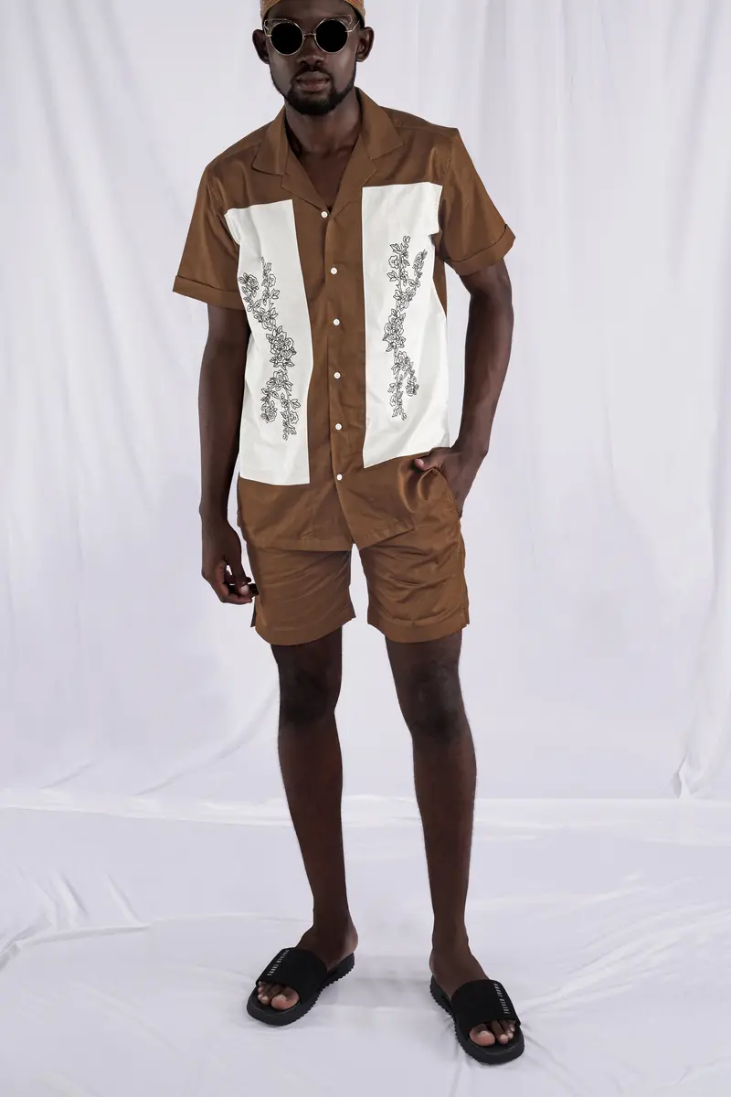 Pickled Bean Brown With Off White Patchwork Super Soft Premium Cotton Designer Shirt 6