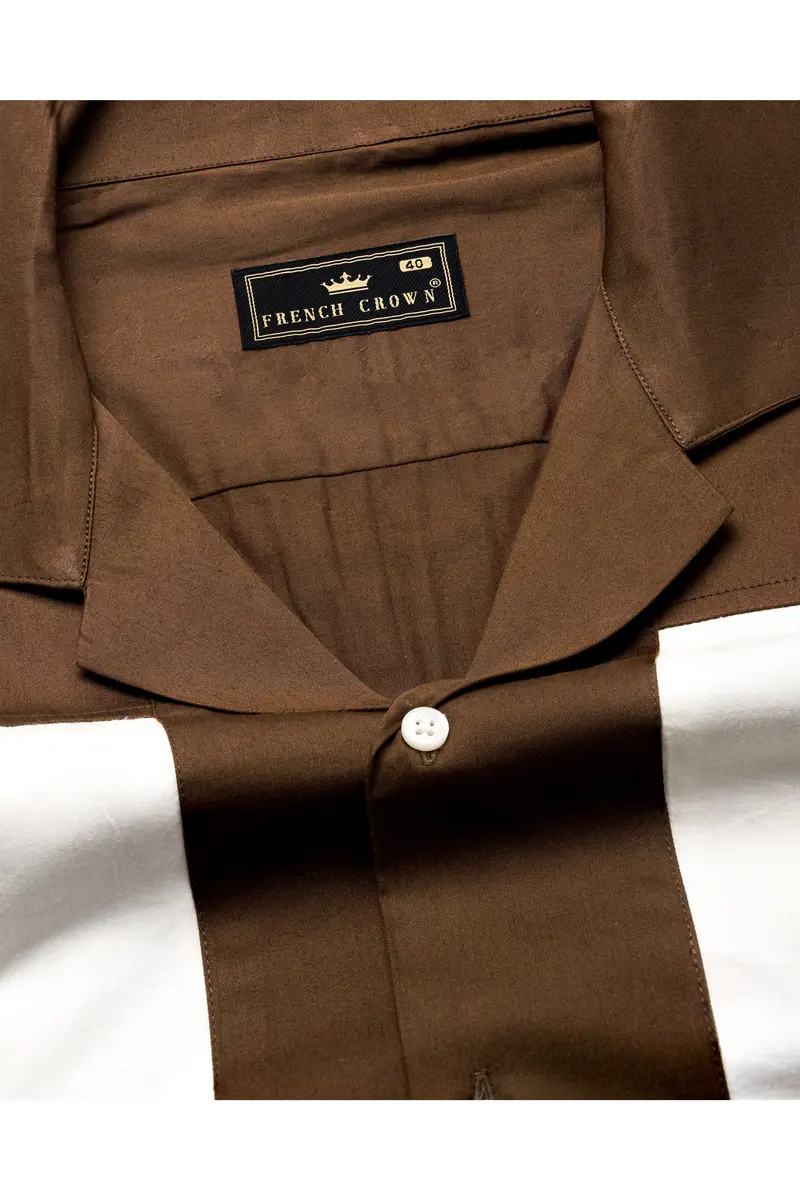 Pickled Bean Brown With Off White Patchwork Super Soft Premium Cotton Designer Shirt 7