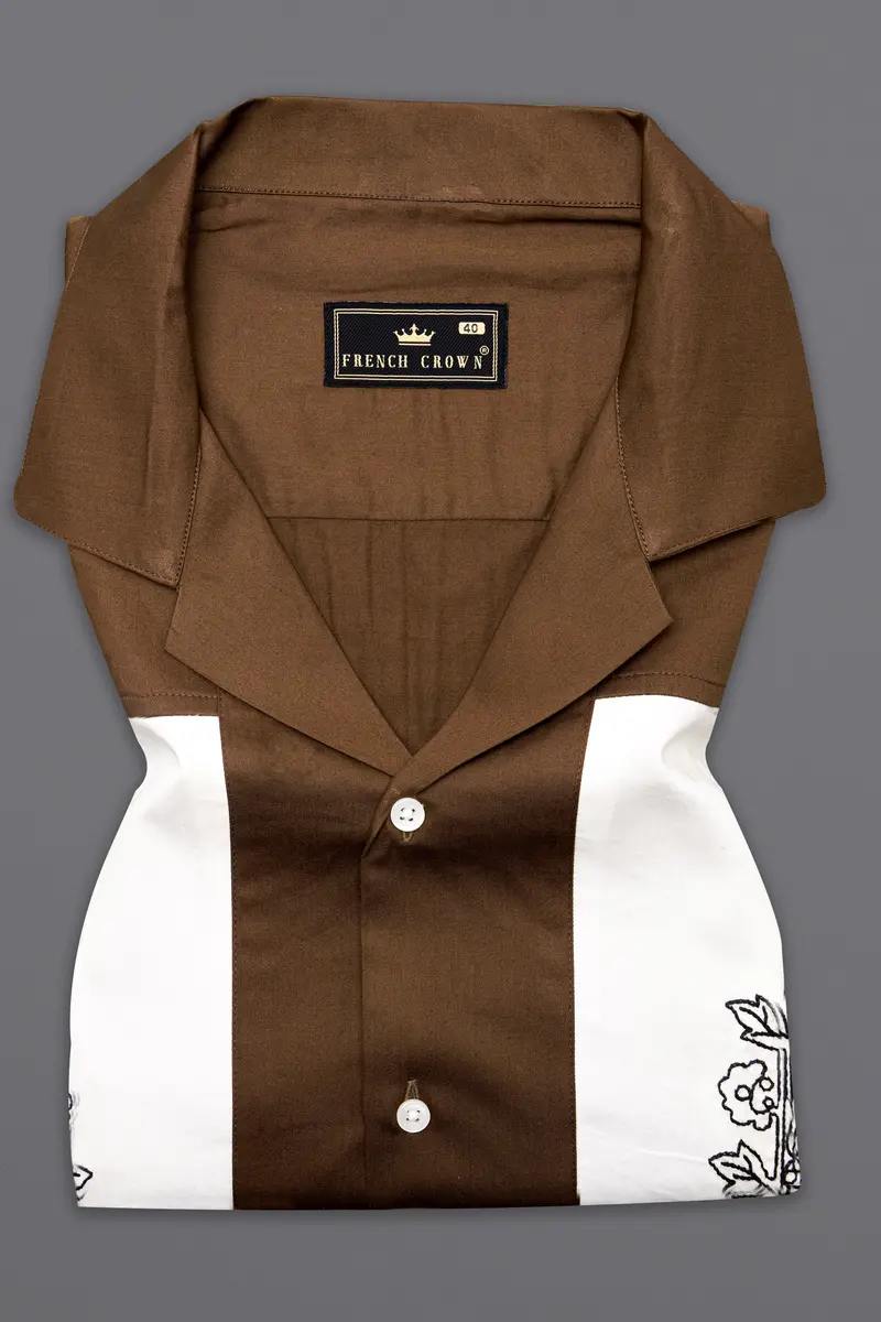 Pickled Bean Brown With Off White Patchwork Super Soft Premium Cotton Designer Shirt 9