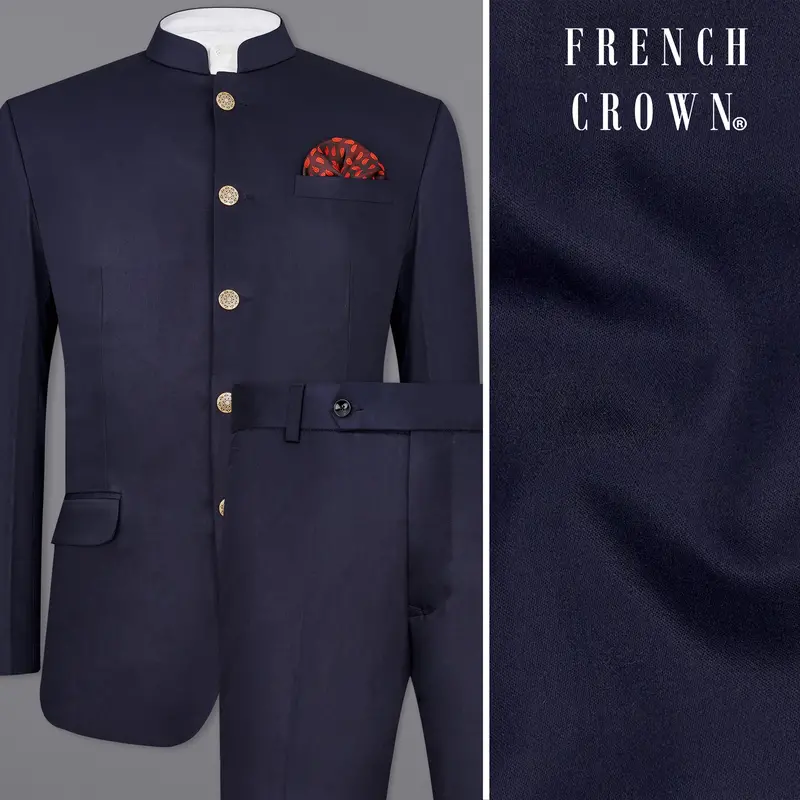 Picotee Blue Subtle Sheen Bandhgala Suit 1