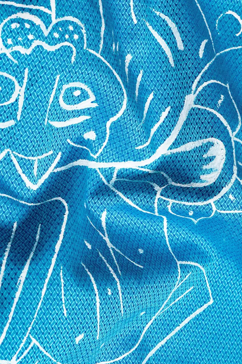 Picton Blue Goddess Durga Hand Painted Dobby Textured Premium Giza Cotton Designer Shirt 3