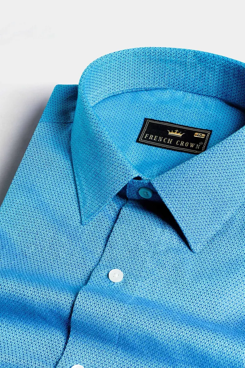 Picton Blue Goddess Durga Hand Painted Dobby Textured Premium Giza Cotton Designer Shirt 4