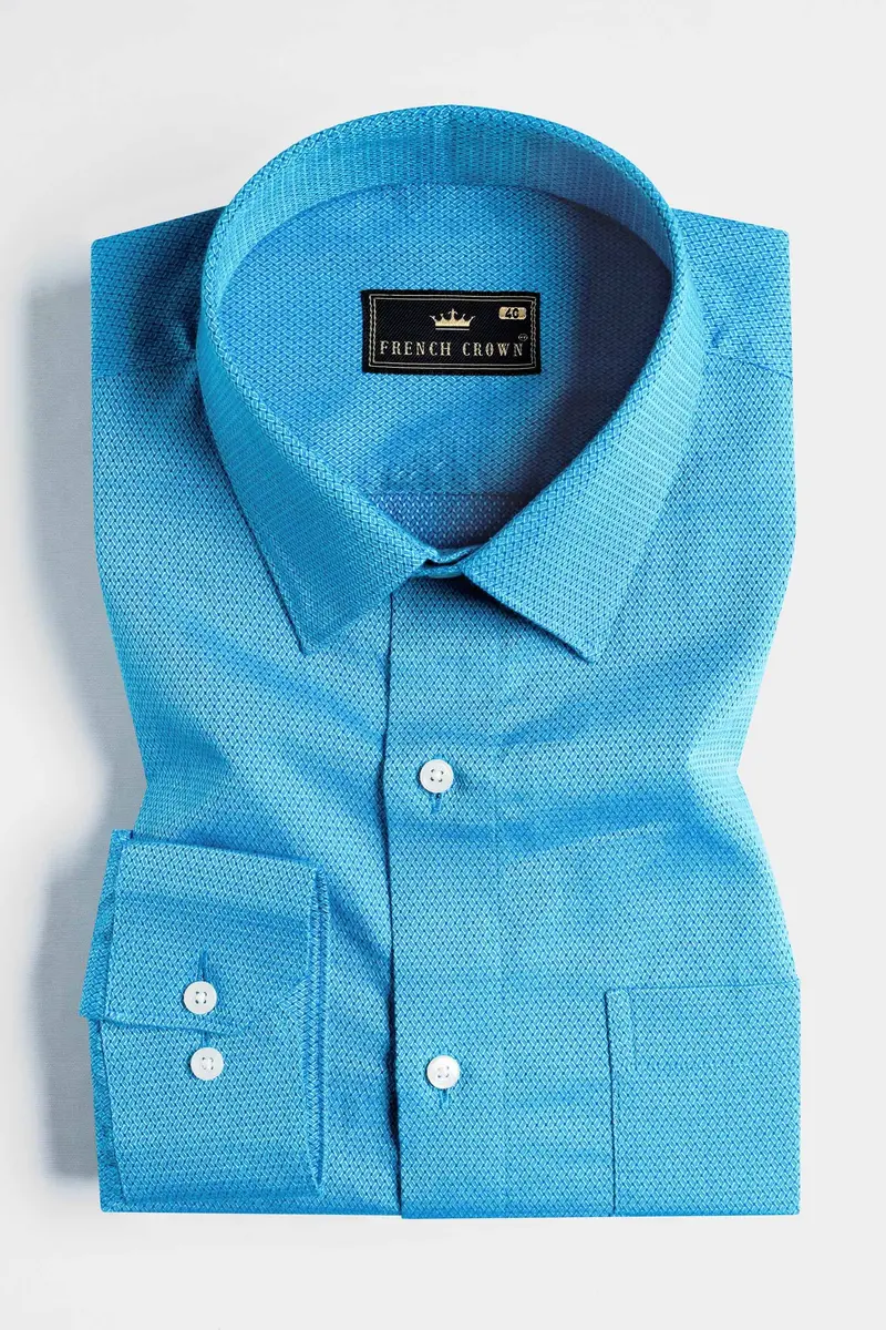 Picton Blue Goddess Durga Hand Painted Dobby Textured Premium Giza Cotton Designer Shirt 5