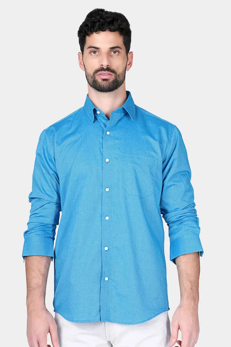 Picton Blue Goddess Durga Hand Painted Dobby Textured Premium Giza Cotton Designer Shirt 7