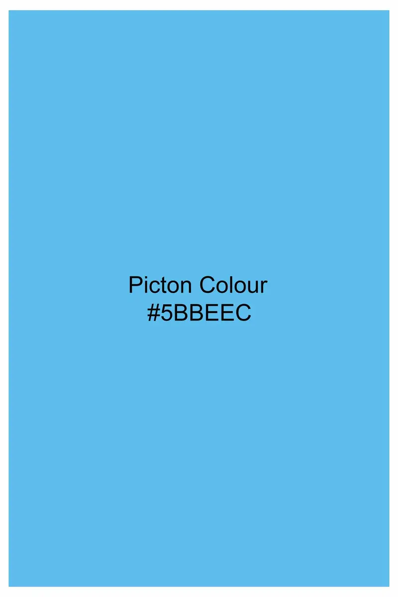 Picton Blue Goddess Durga Hand Painted Dobby Textured Premium Giza Cotton Designer Shirt 9