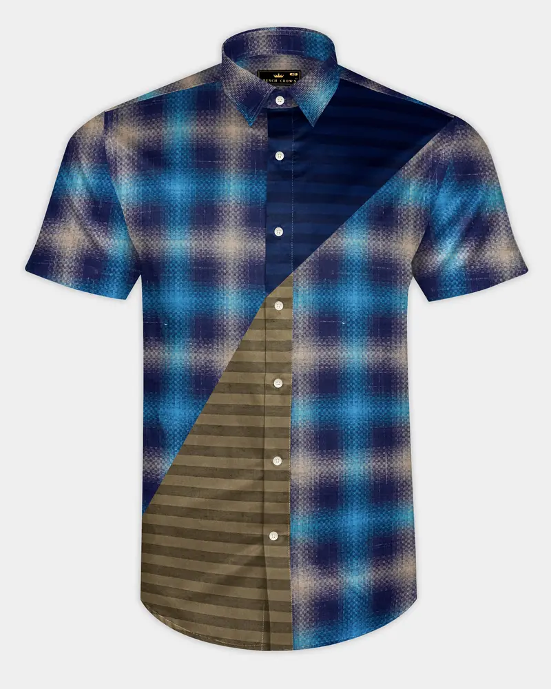 Picton Sky Blue Multicolour Block Pattern Dobby Premium Giza Cotton Designer Shirt 1