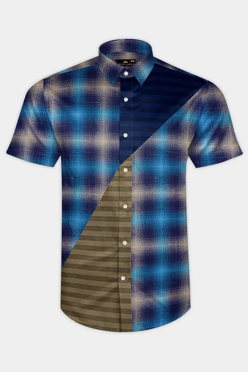 Picton Sky Blue Multicolour Block Pattern Dobby Premium Giza Cotton Designer Shirt 2