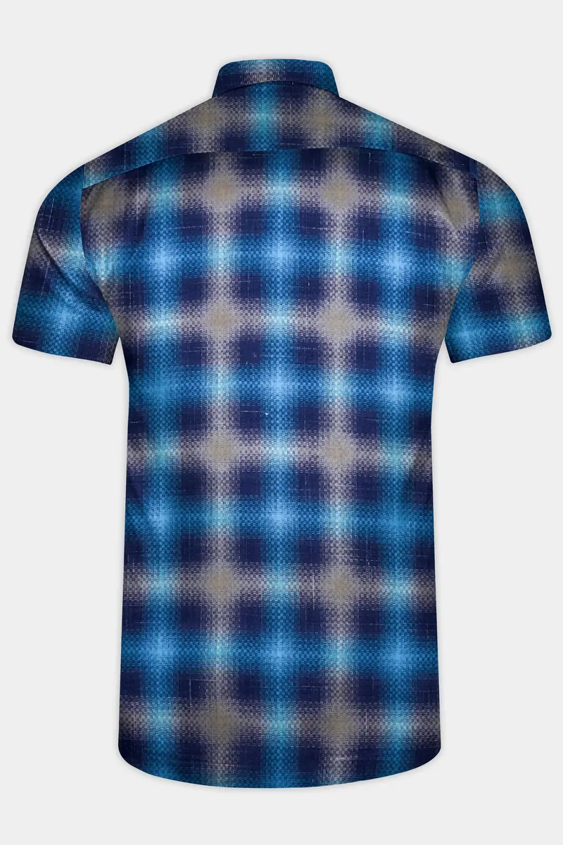 Picton Sky Blue Multicolour Block Pattern Dobby Premium Giza Cotton Designer Shirt 7
