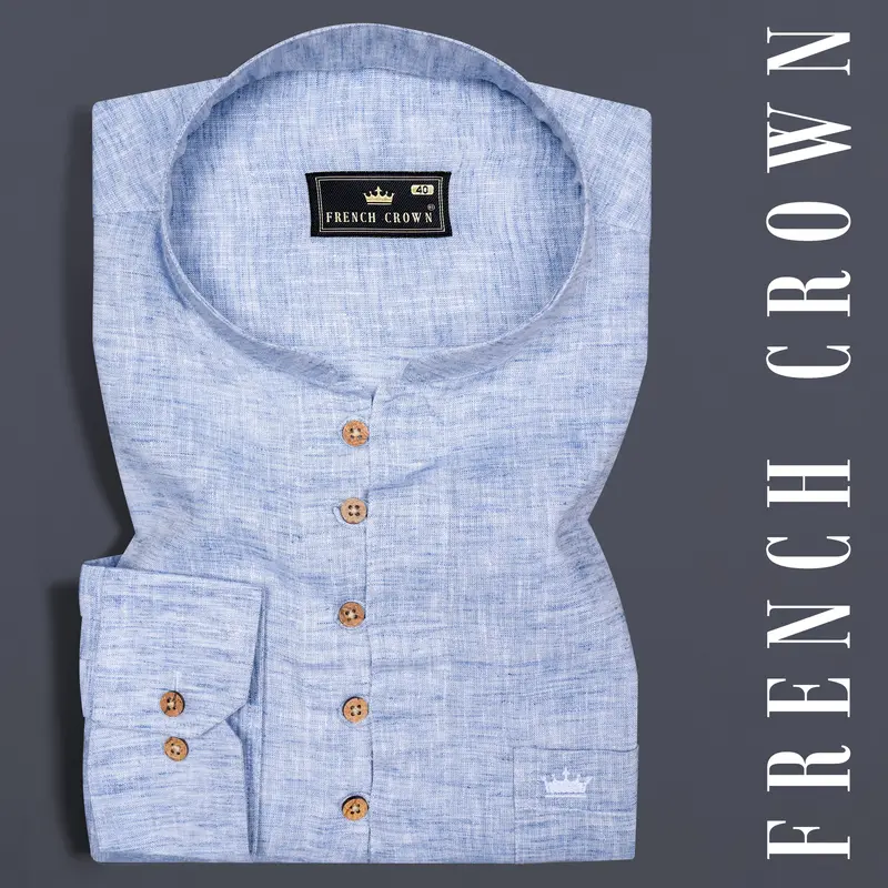 Pigeon Blue Luxurious Linen Kurta Shirt 1
