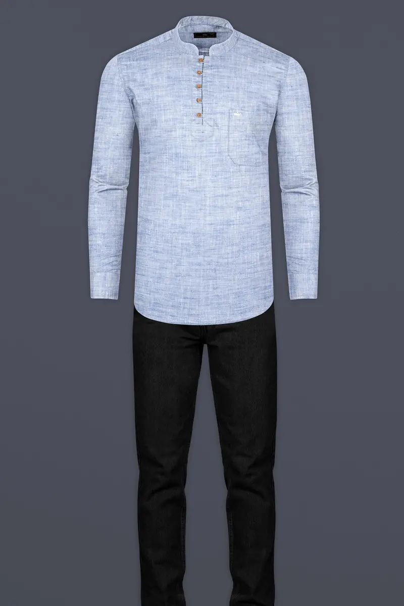 Pigeon Blue Luxurious Linen Kurta Shirt 7