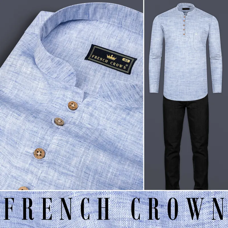 Pigeon Blue Luxurious Linen Kurta Shirt 8