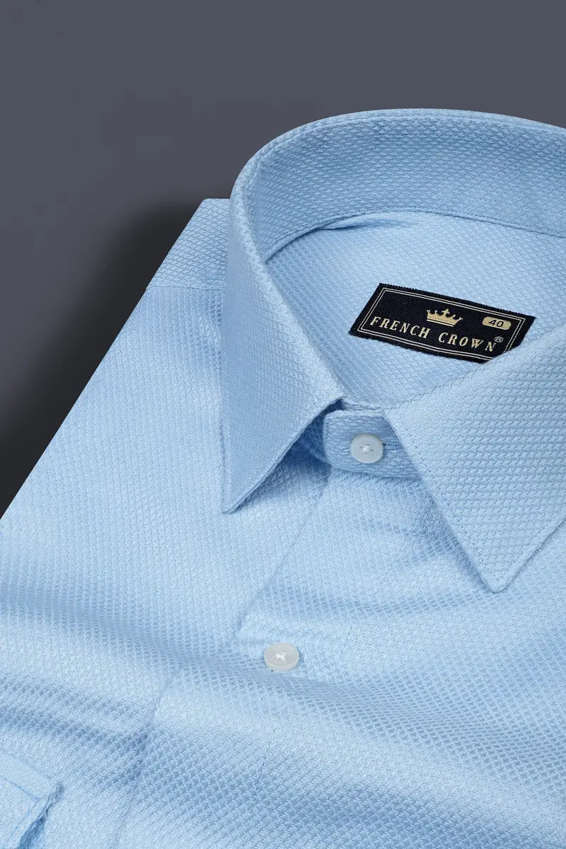 Pigeon Post Blue Dobby Textured Premium Giza Cotton Designer Shirt 1