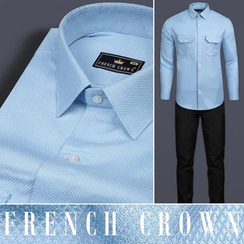 Pigeon Post Blue Dobby Textured Premium Giza Cotton Designer Shirt 10