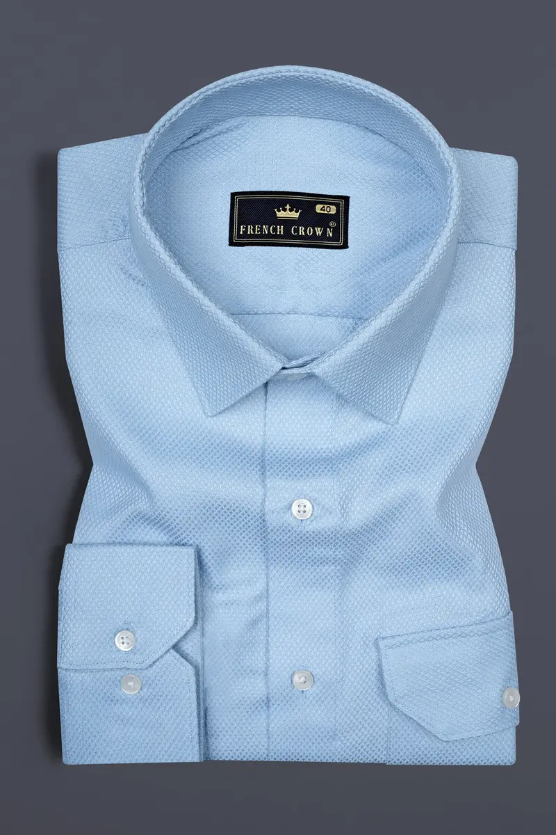 Pigeon Post Blue Dobby Textured Premium Giza Cotton Designer Shirt 3