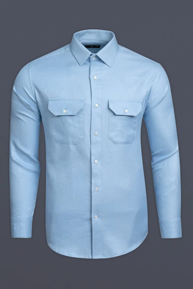 Pigeon Post Blue Dobby Textured Premium Giza Cotton Designer Shirt 4