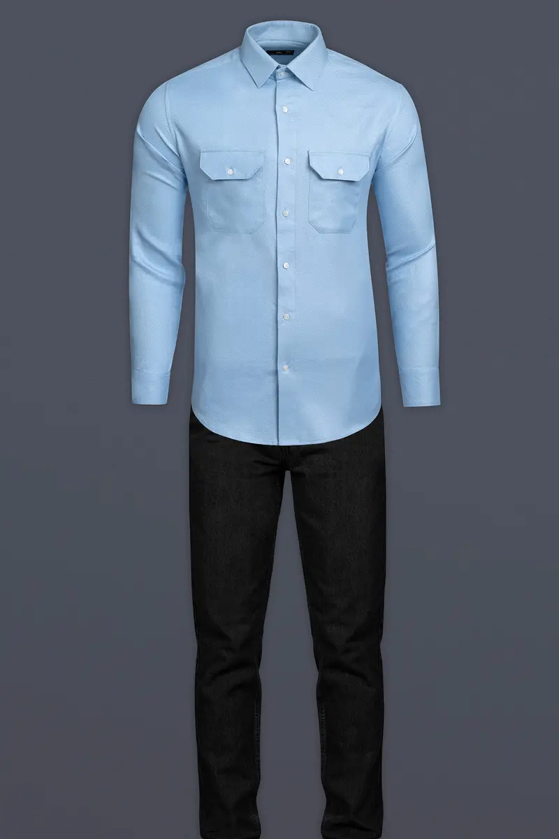 Pigeon Post Blue Dobby Textured Premium Giza Cotton Designer Shirt 6