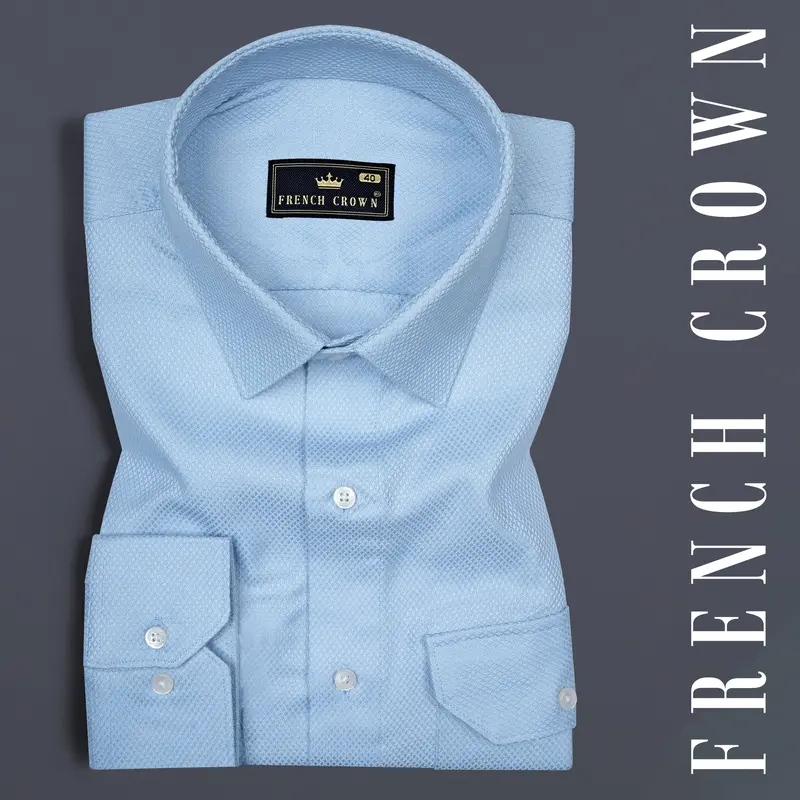 Pigeon Post Blue Dobby Textured Premium Giza Cotton Designer Shirt 7
