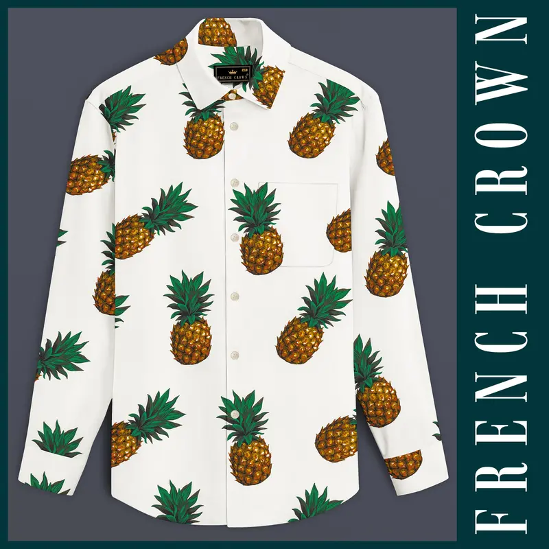 Pine Bliss-Off White Pineapple Printed Premium Cotton Shirt 1