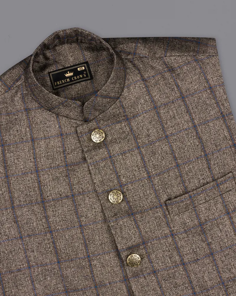 Pine Cone Brown Plaid Nehru Jacket 4