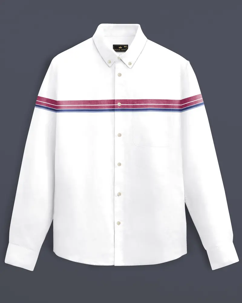 Pinfleur-Bright White And Camelot Pink Striped Oxford Premium Cotton Casual Shirt 1