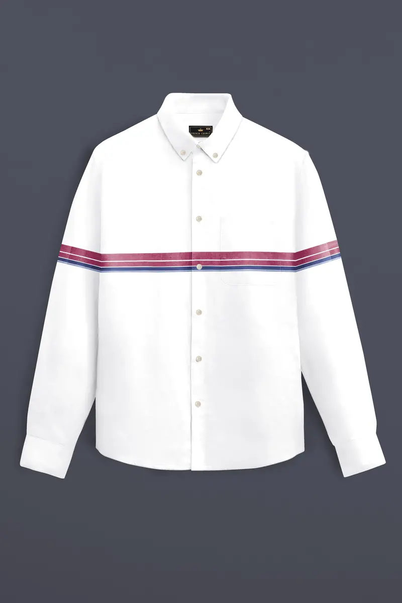 Pinfleur-Bright White And Camelot Pink Striped Oxford Premium Cotton Casual Shirt 2