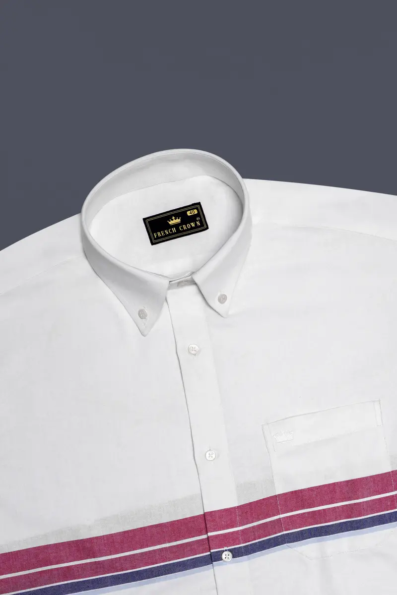 Pinfleur-Bright White And Camelot Pink Striped Oxford Premium Cotton Casual Shirt 6