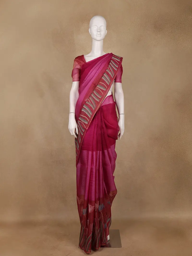 Pink Abstract Design Organza Saree 1