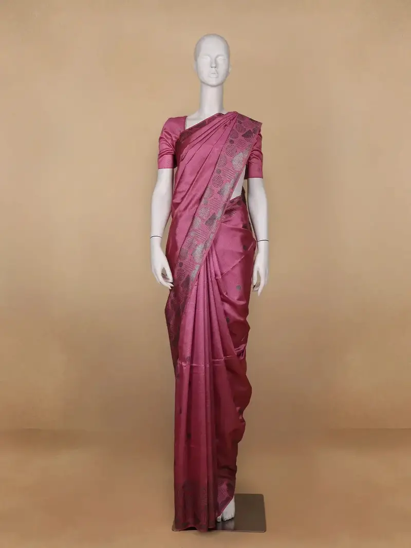 Pink Abstract Designed Semi Tussar Saree 1