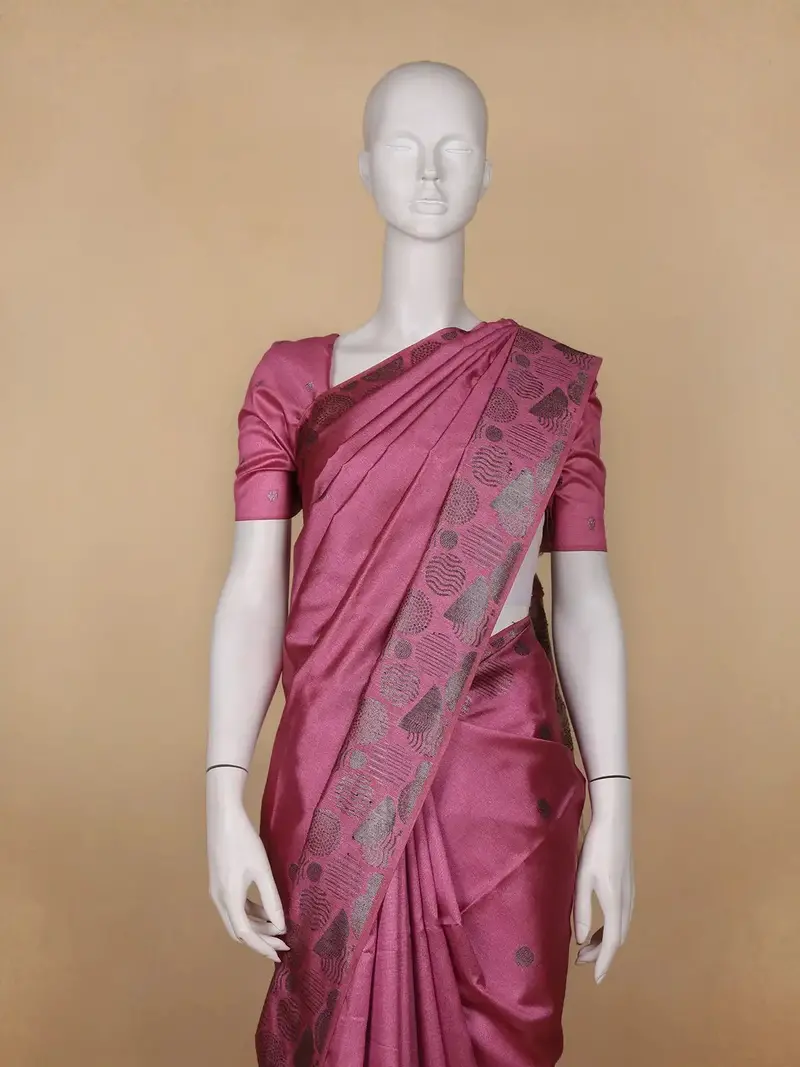 Pink Abstract Designed Semi Tussar Saree 2