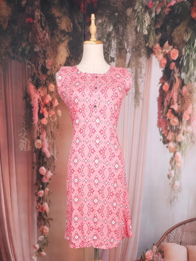 Pink Abstract Printed Design Cotton Kurti 1