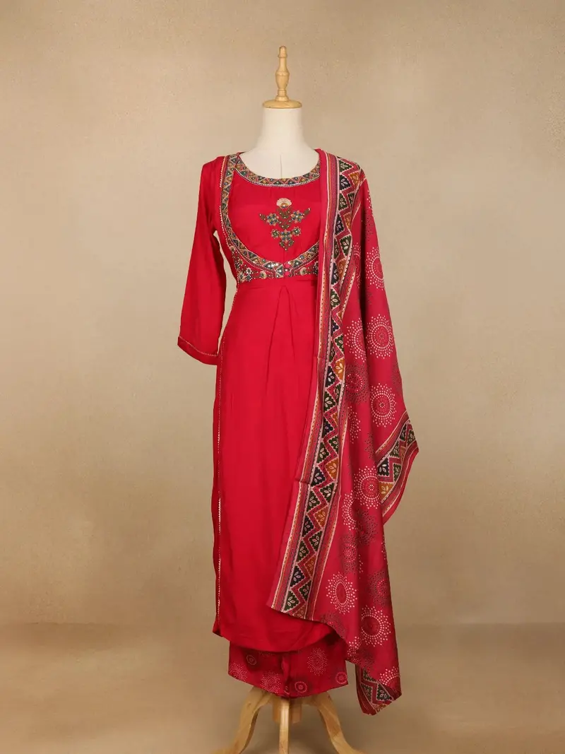 Pink Ajrakh Designs Cotton Rayon Straight Cut Salwar Suit 2
