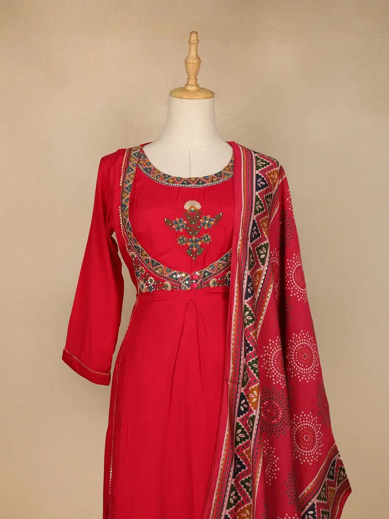 Pink Ajrakh Designs Cotton Rayon Straight Cut Salwar Suit 3