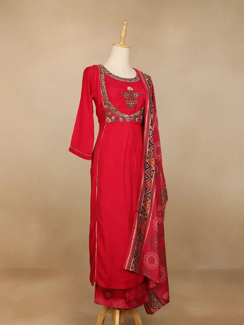 Pink Ajrakh Designs Cotton Rayon Straight Cut Salwar Suit 4
