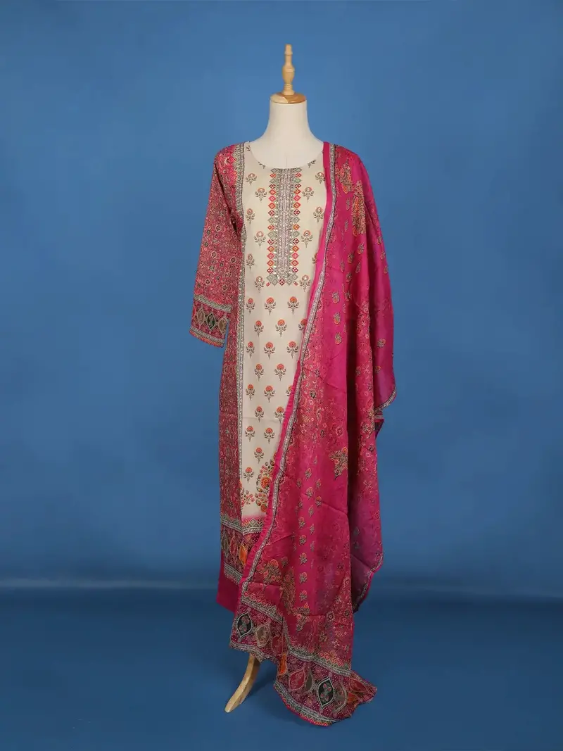 Pink And Beige Floral Designed Cotton Salwar Suit 1