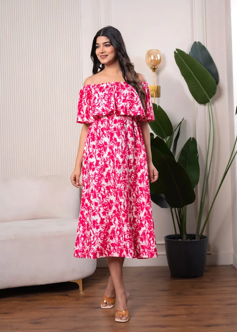 Pink And White Tie-Dye Print Cotton Kurti Top 1