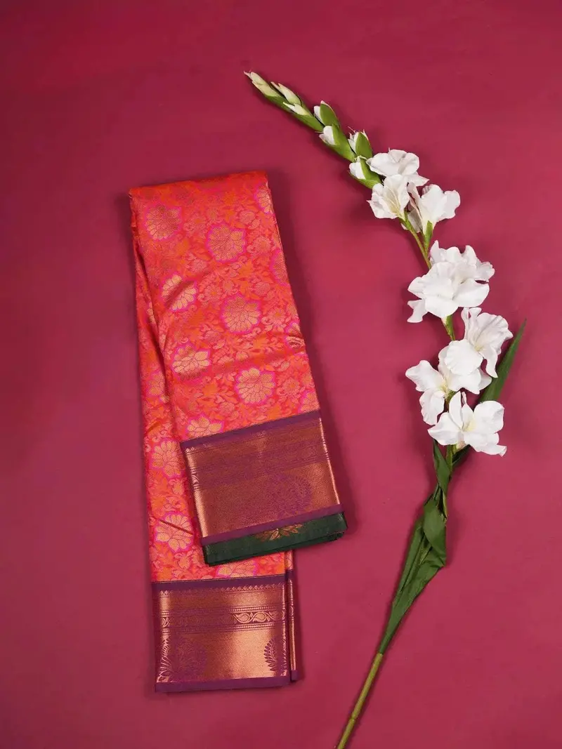 Pink Art Silk Saree With Floral Jacquard On The Body With Contrast Zari Border 1