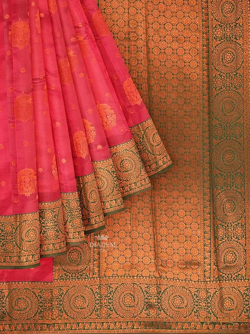 Pink Art Silk Saree With Floral Motif On The Body And Contrast Zari Border 1