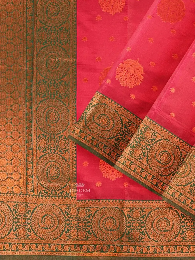 Pink Art Silk Saree With Floral Motif On The Body And Contrast Zari Border 2