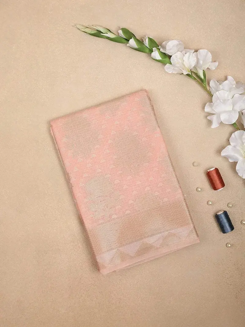 Pink Art Silk Saree With Flower Plant Design On The Body With Matching Zari Border 1