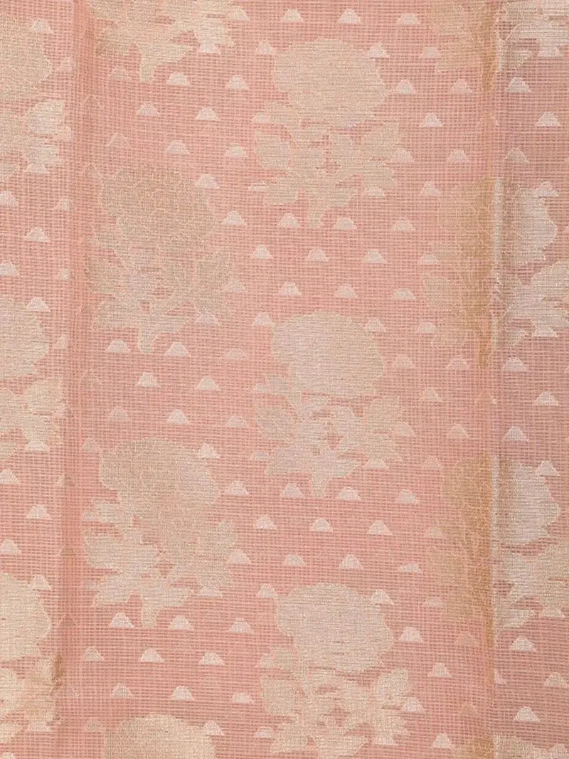 Pink Art Silk Saree With Flower Plant Design On The Body With Matching Zari Border 2
