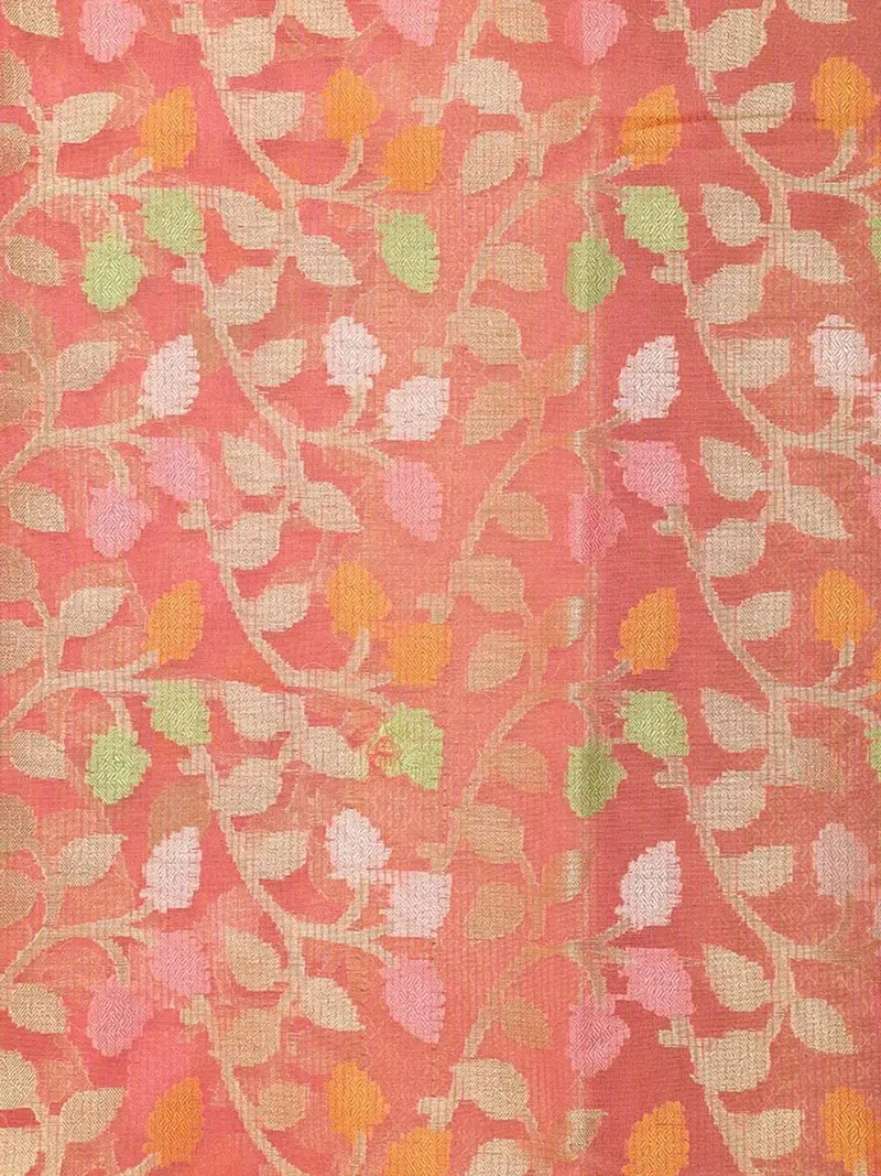 Pink Art Silk Saree With Vine Leaf Motif On The Body With Designed Border 2