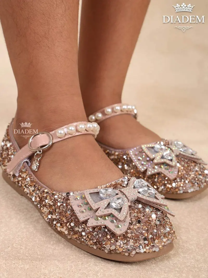 Pink Ballerina Flats With Bead And Stone Embellishments 3