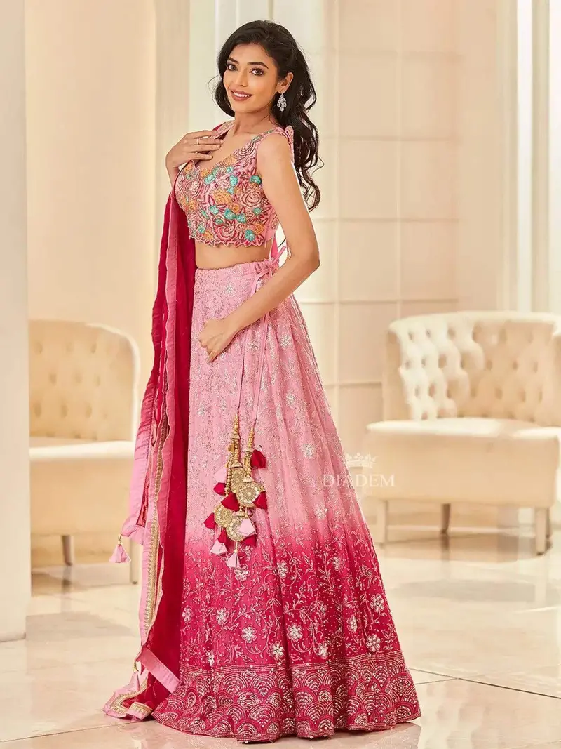 Pink Bridal Lehenga With Flower Resham Embroidery 2