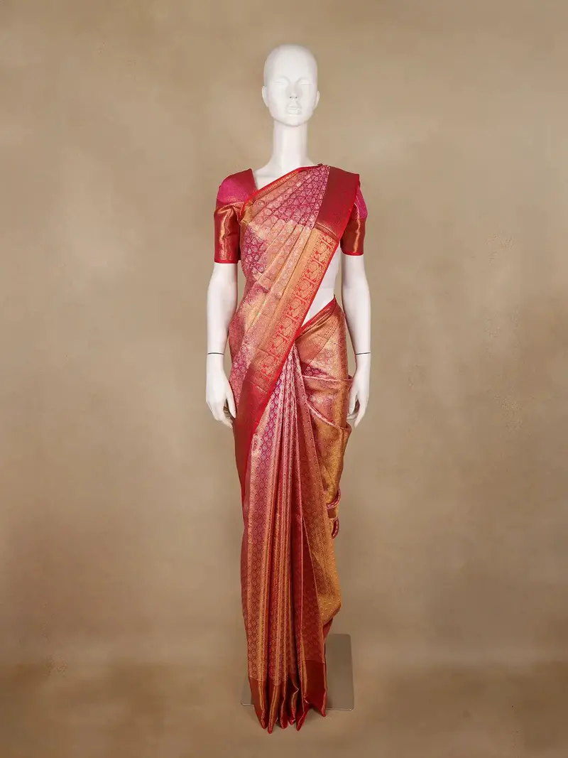 Pink Brocade Woven Pure Kanchipuram Tissue Silk Saree 1