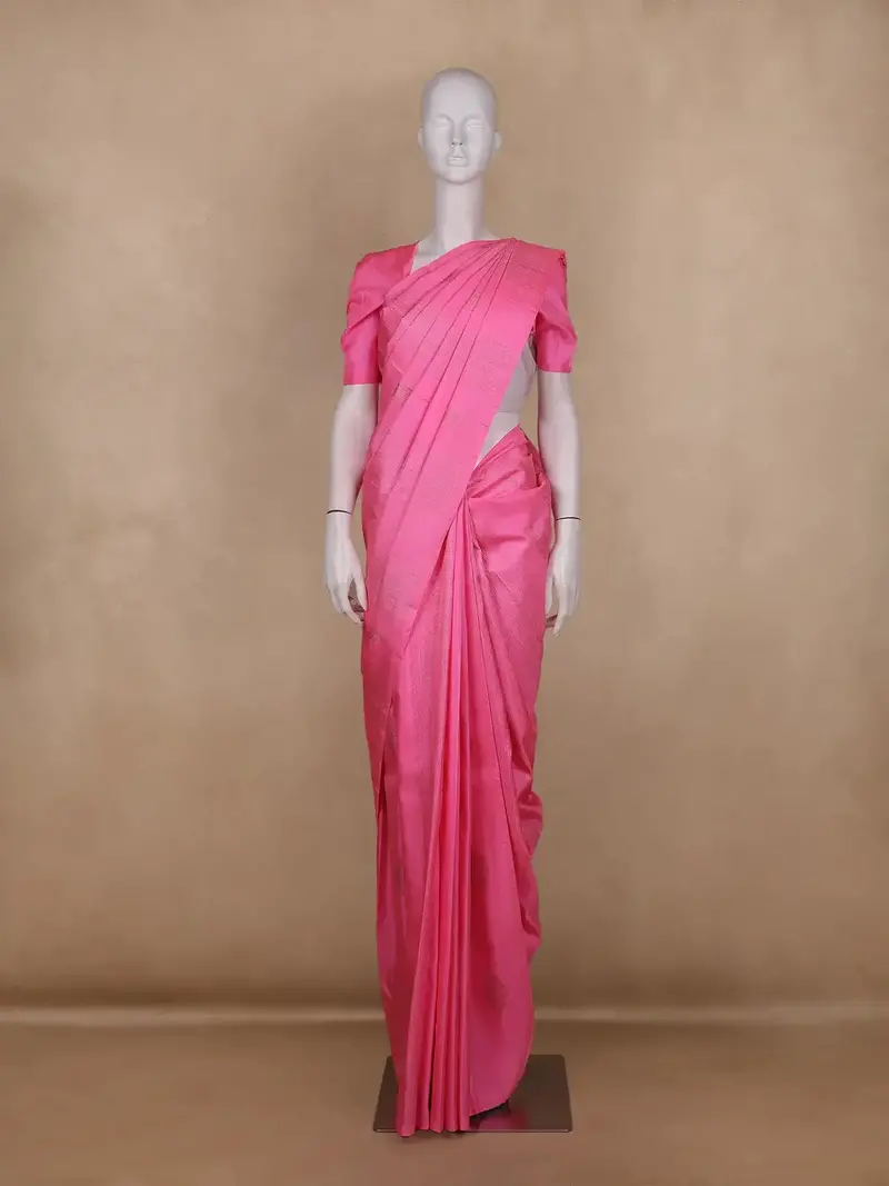 Pink Butta Design Pure Kanchipuram Silk Saree 1