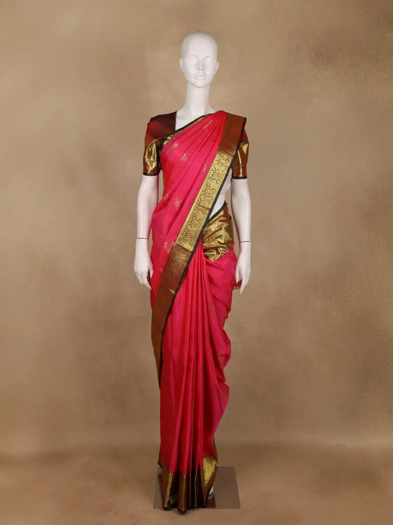 Pink Butta Woven Design Pure Kanchipuram Silk Saree 1