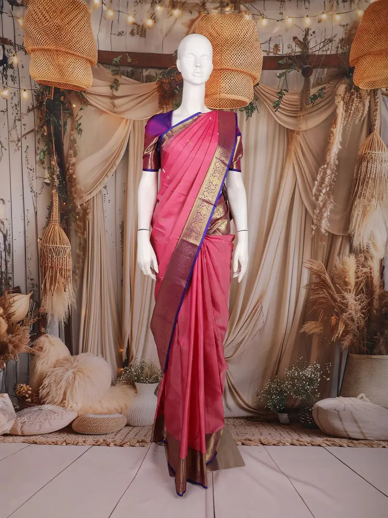 Pink Butta Woven Design Pure Kanchipuram Silk Saree With Contrast Woven Border 1