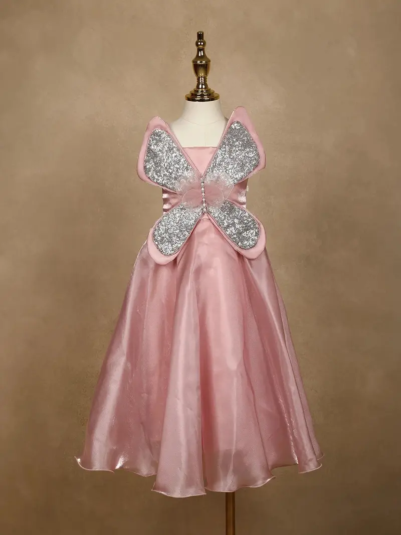 Pink Butterfly Designed Party Gown For Girls 1