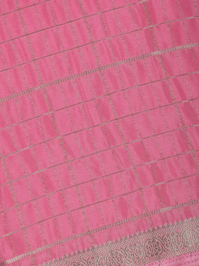 Pink Checked Design Mysore Silk Saree 2
