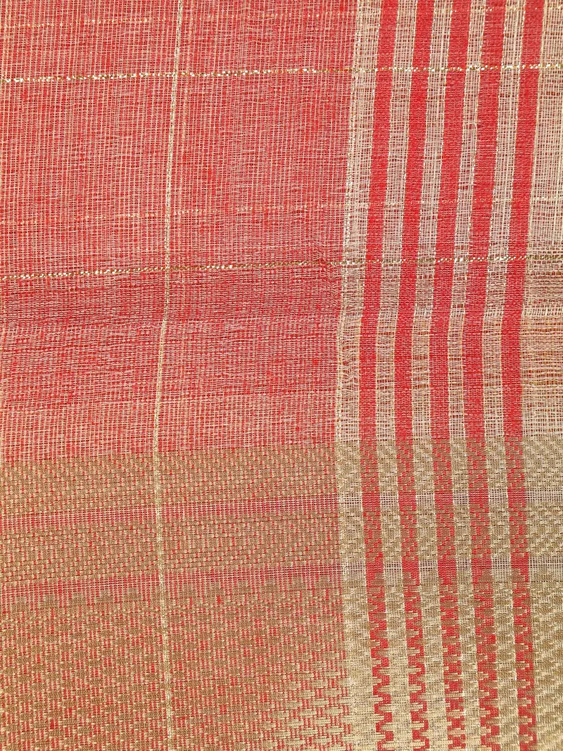 Pink Checked Woven Tissue Saree With Zari Border 2
